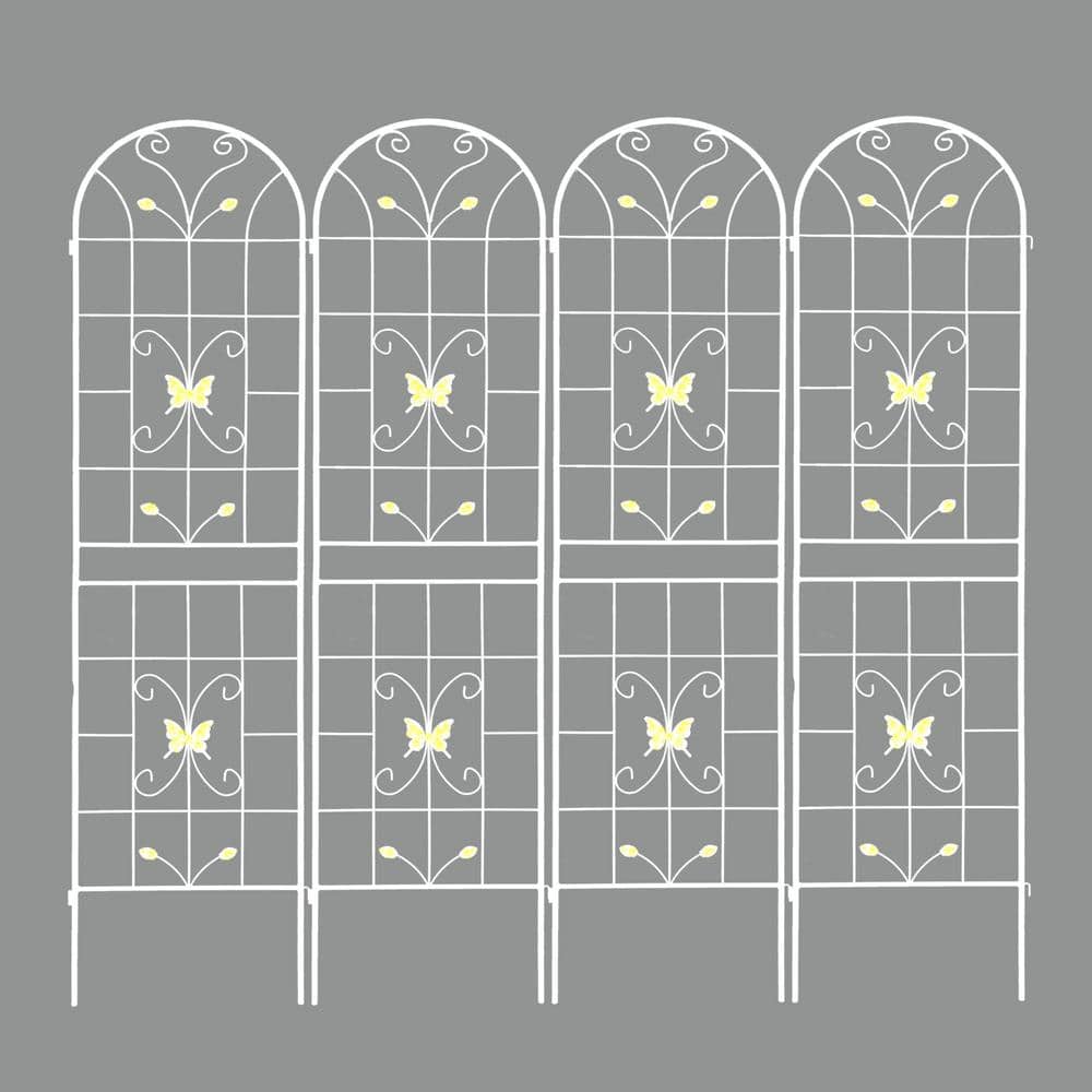 Cream White 87 in. Outdoor Metal Garden Trellis, Rustproof Trellis for Clim