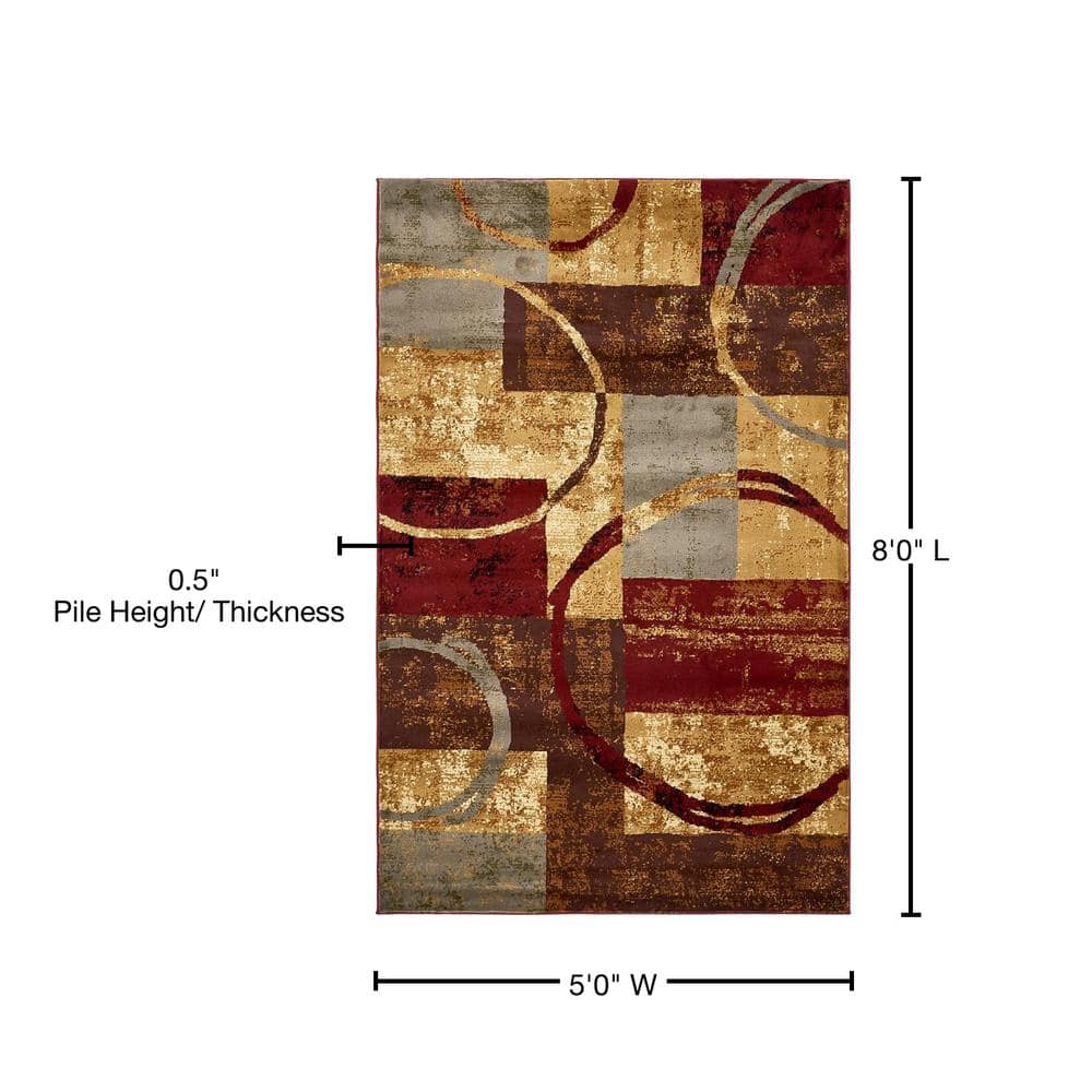 Colorful Abstract Rectangular Synthetic Area Rug