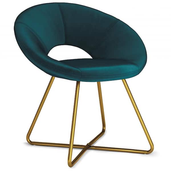 Simpli Home Barrett 24 in. Wide Mid Century Modern Accent Chair in Teal Velvet Fabric