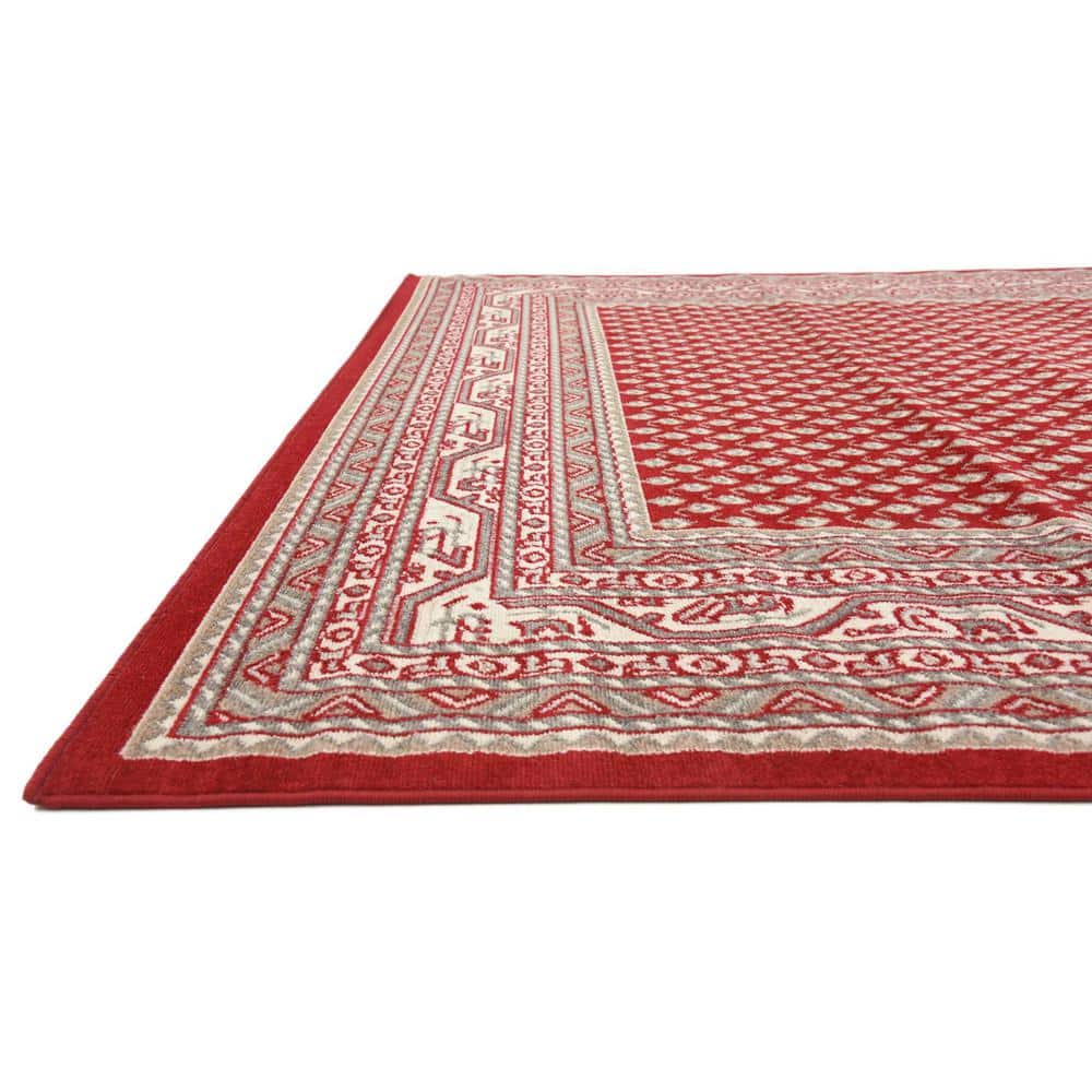 Red and Ivory Rectangular Synthetic Woven Area Rug