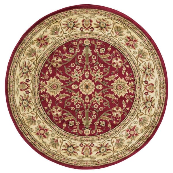 Lyndhurst 3 ft. x 3 ft. Round Red/Ivory Border Floral Antique Area Rug
