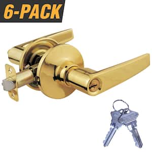 Brass Plated Light Commercial Duty Entry Door Handle Lock Set with 12 Keys Total, (6-Pack, Keyed Alike)