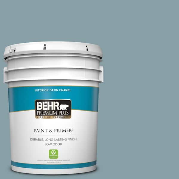 BEHR PREMIUM PLUS 5 gal. #BNC-18 Aqua Gray Satin Enamel Low Odor Interior Paint & Primer