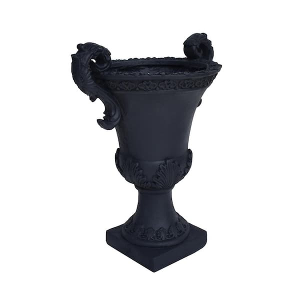 15 in. W x 19 in. H Large Concrete Urn Planter With Drainage Hole, Black