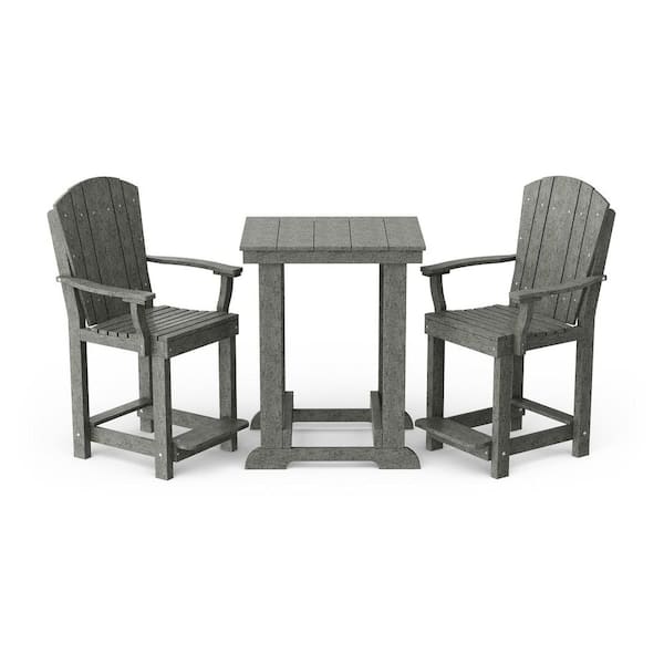 Wildridge Heritage 3-Piece Dark Gray HDPE Plastic Outdoor Patio Counter Set