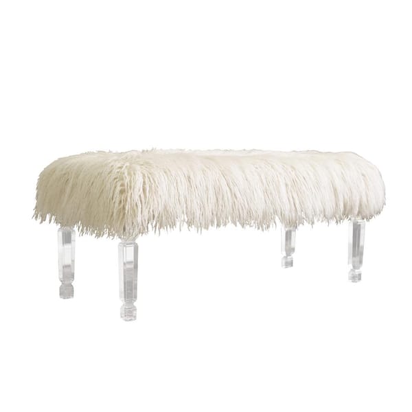 Best Quality Furniture Charlotte 4 Leg White Fur Upholstered Bench/Ottoman