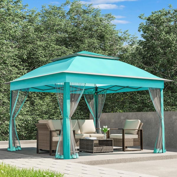 Turquoise Portable Steel Pop-Up Gazebo with Mosquito Netting 11 ft. x 11 ft.