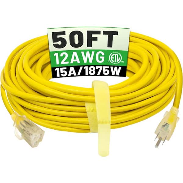 50 ft. 12/3-Gauge/3-Conductor 15 Amp 1875-Watt Indoor/Outdoor Extension Cord with Lighted End Yellow