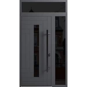 0130 48 in. x 96 in. Left-hand/Inswing Sidelight and Transom Tinted Glass Grey Steel Prehung Front Door with Hardware