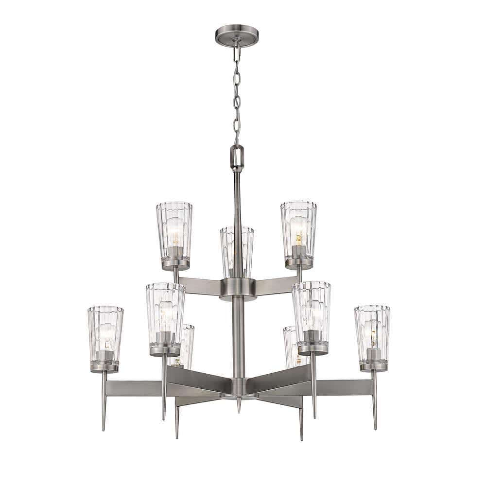 Flair 9-Light Antique Nickel Indoor Shaded Chandelier Light with Clear Glas