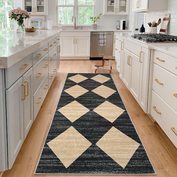 Modern Geometric Diamond Rug Soft Non-slip Thin Rug for Bedroom Laundry Home Decor Camel 2 ft. x 6 ft. Area Rug