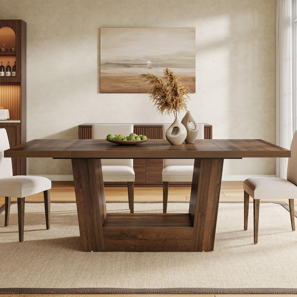 Moronia Farmhouse Brown Rectangular Wood 63 in. Pedestal Dining Table Seats-6 price history on PriceWatchPro