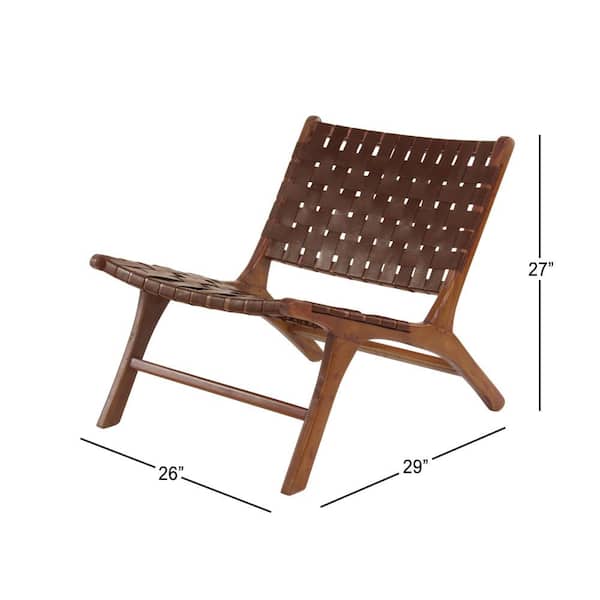 Brown Woven Leather Seat and Back Wood Accent Chair (Set of 2)