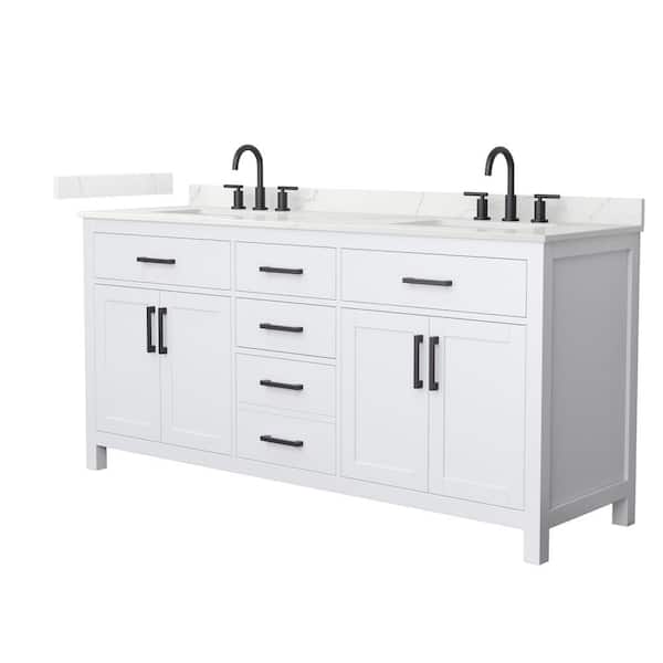 Wyndham Collection Beckett 72 in. Double Freestanding White Bath Vanity with Giotto Quartz Top (Assembled)