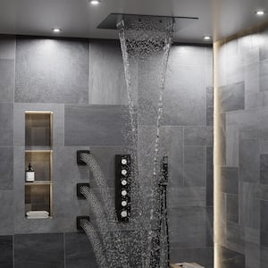 4-Spray Dual Shower Head 20 in. x 24 in. Ceiling Mount Fixed and Handheld Shower Head 2.5 GPM with 3-Jet in Matte Black