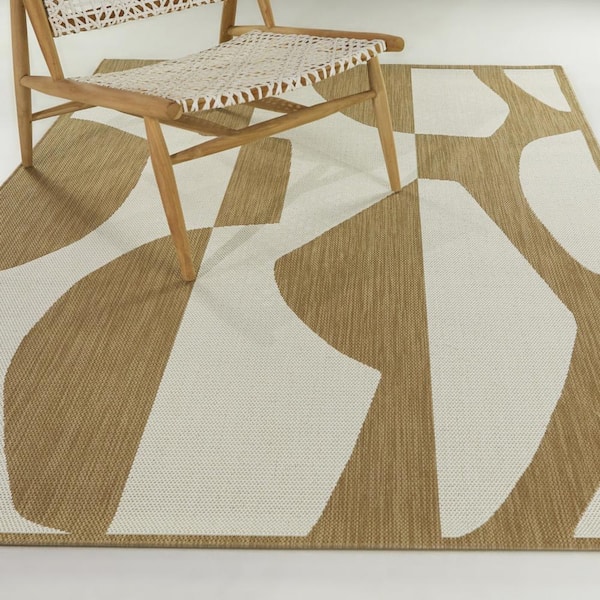 Rodin Tan 8 ft. x 10 ft.  Abstract Indoor/Outdoor Area Rug