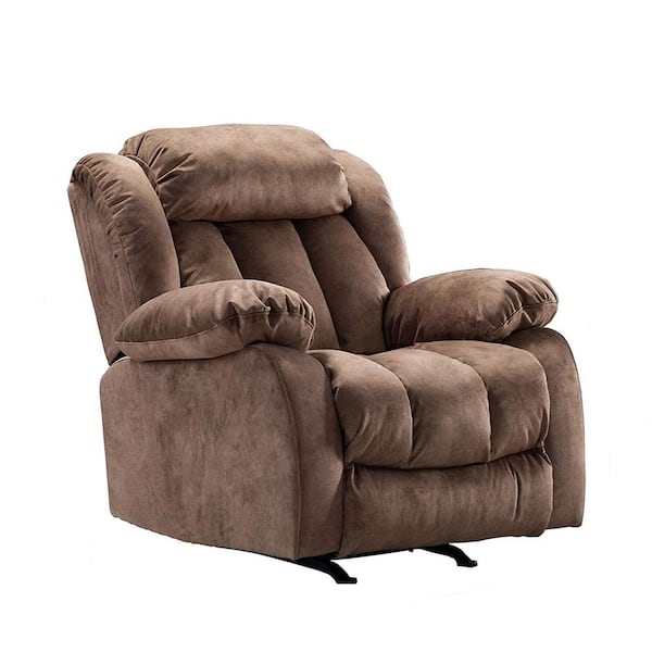 FORCLOVER Brown Back Fabric Rocker Manual Recliner Chair with Contemporary Overstuffed Arms
