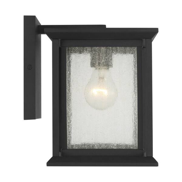 Generation Lighting - Audley 10 in. Textured Black with Distressed Seeded Glass Panels Outdoor Hardwired Lantern Sconce with No Bulbs Included