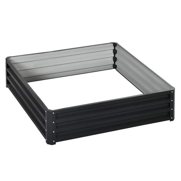 Outsunny 4 ft. x 4 ft. x 1 ft. Grey Steel Raised Garden Bed Box with Weatherized Steel Frame