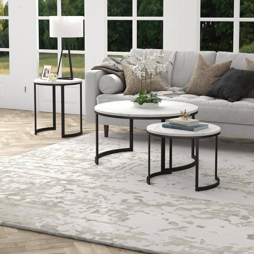 Modern Geometric 20" Round Metal Side Table with Faux Marble Top