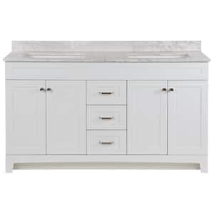 Thornbriar 61 in. W x 22 in. D x 39 in. H Double Sink  Bath Vanity in White with Winter Mist  Stone Composite Top