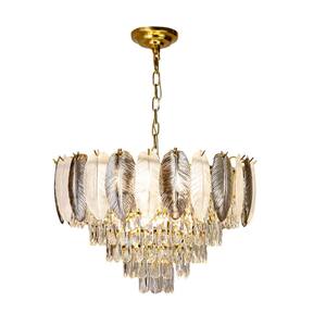 23.6in. 9-Light Modern Feather Crystal Chandelier, 6-tier Luxury Round Pendant-Light for Living Room, Bulbs Included