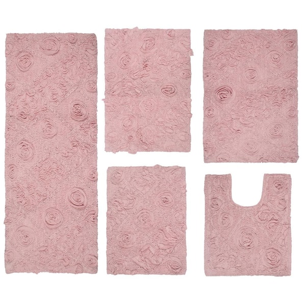 Modesto Bath Rug 100% Cotton Bath Rugs Set, 5-Pcs Set with Contour, Pink