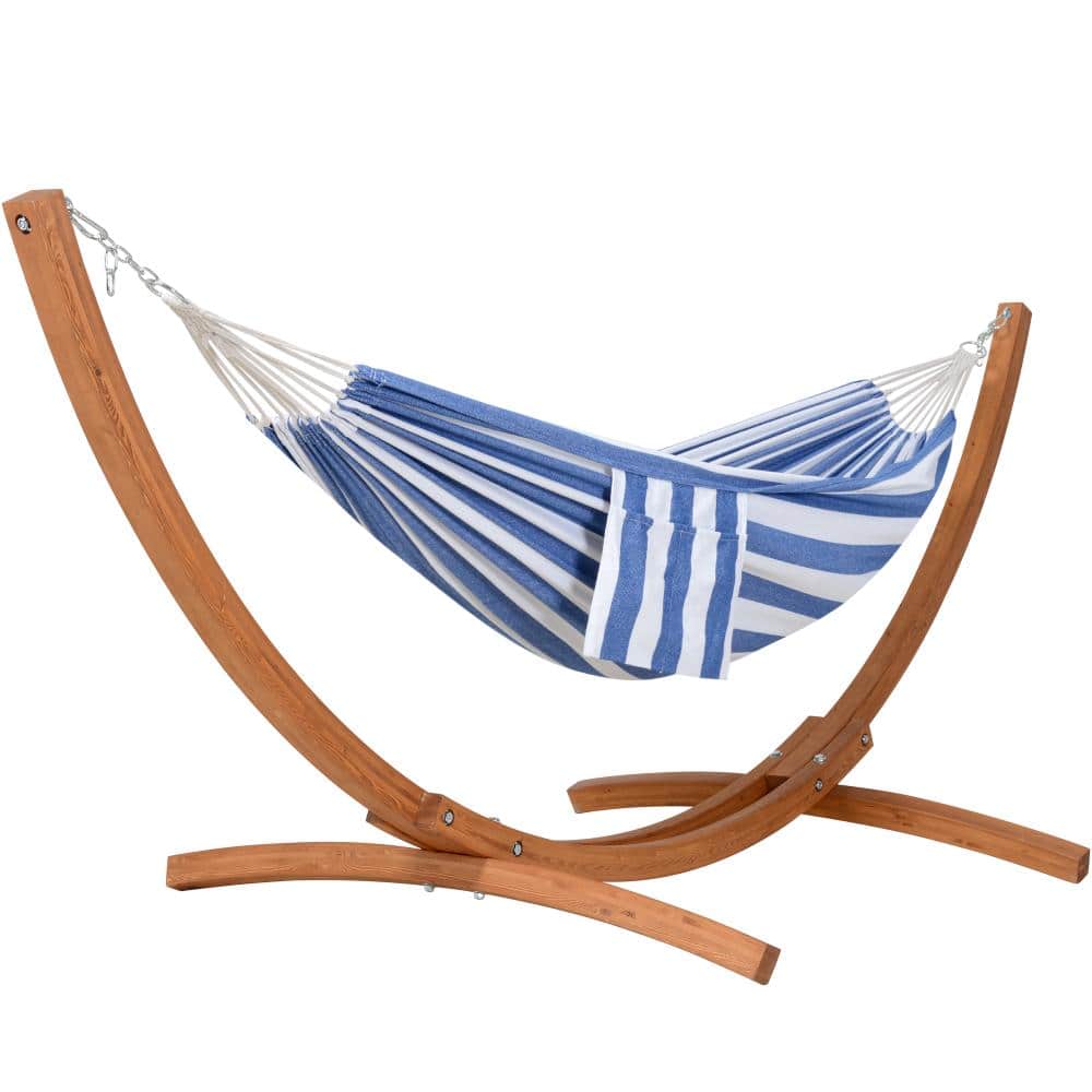 Outdoor Hammock with 10 ft Wooden Stand, Blue & White price history on PriceWatchPro