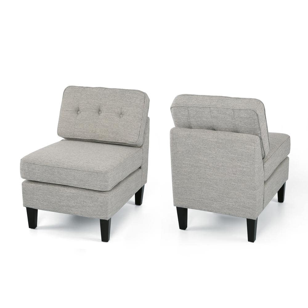 Contemporary Light Gray Fabric Slipper Chairs, Set of 2