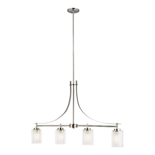 Elmwood Park 4-Light Brushed Nickel Hanging Dining Room Island Pendant with Satin Etched Glass Shades