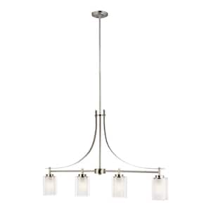 Elmwood Park 4-Light Brushed Nickel Hanging Dining Room Island Pendant with Satin Etched Glass Shades
