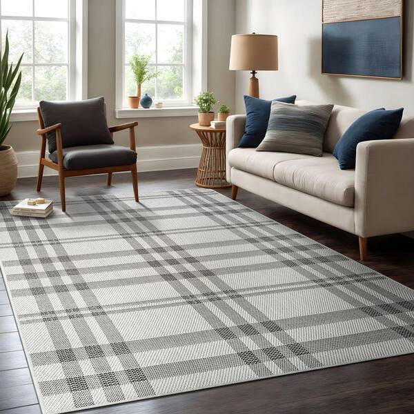 Bone 10 ft. x 14 ft. Solid Washable Modern Indoor Outdoor Area Rug