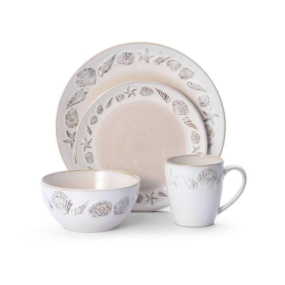 Panama Beige Ceramic Coastal 16-Piece Dinnerware Set