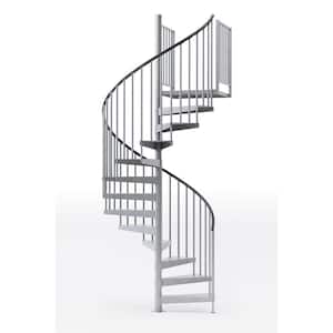 Reroute Galvanized Exterior 60in Diameter, Fits Height 85in - 95in, 2 36in Tall Platform Rails Spiral Staircase Kit