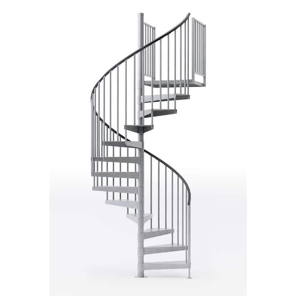 Mylen STAIRS Reroute Galvanized Exterior 60in Diameter, Fits Height 110.5in - 123.5in 2 36in Tall Platform Rails Spiral Staircase Kit