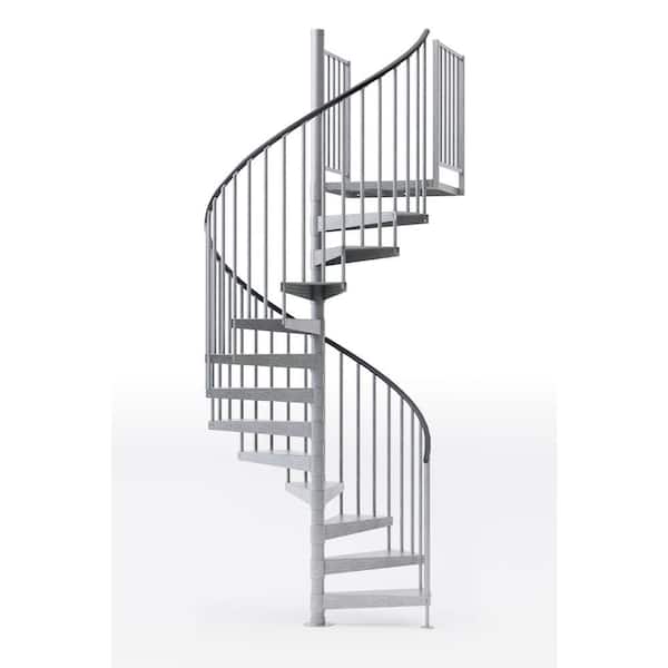 Mylen STAIRS Reroute Galvanized Exterior 60in Diameter, Fits Height 119in - 133in, 2 36in Tall Platform Rails Spiral Staircase Kit