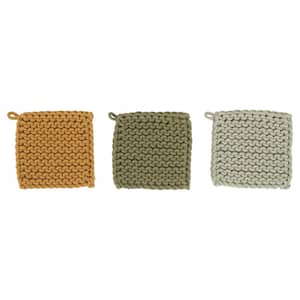 Cotton Multicolor Crocheted Pot Holder, (3-Pack)
