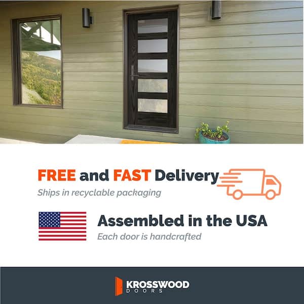 ASCEND Modern 72 in. x 79 in. 5-Lite Right-Active/Inswing Satin Glass Unfinished Double Fiberglass Prehung Front Door