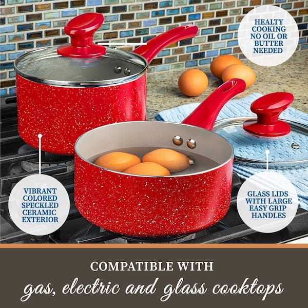 GRANITESTONE Farmhouse 13-Piece Aluminum Ultra-Durable Chalk Grey Diamond  Infused Nonstick Coating Cookware Set in Speckled Red 8298 - The Home Depot