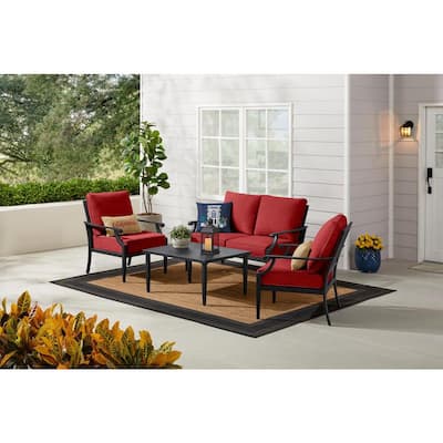 Hampton Bay Braxton Park 3-Piece Black Steel Outdoor Patio Sectional ...