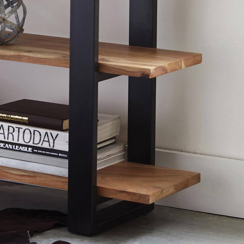Alpine Natural Acacia Wood Media Console with Metal Legs