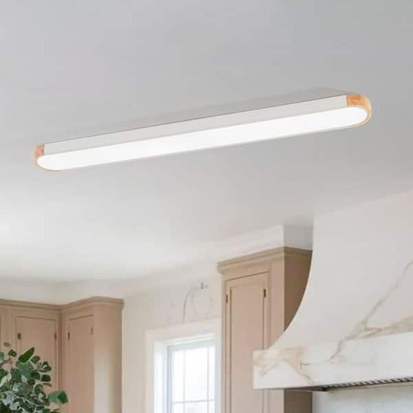 HUOKU Lumin 48 in.W Matte White Integrated LED Flush Mount Long Rectangular Ceiling Light Main Lighting for KitchenBathroom