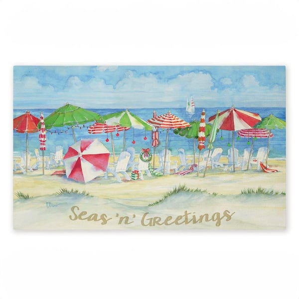Seas N Greetings Beach Blue 18 in. x 30 in. Polyester Non-Slip Outdoor Door Mat