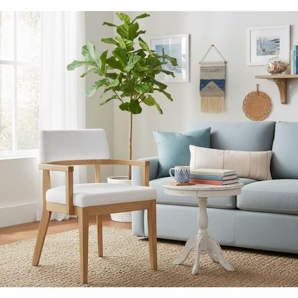 Oak Brown White Fabric Arm Chair (Set of 2)