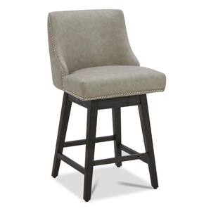 Martin 26 in. Stone Grey High Back Solid Wood Frame Swivel Counter Height Bar Stool with Faux Leather Seat