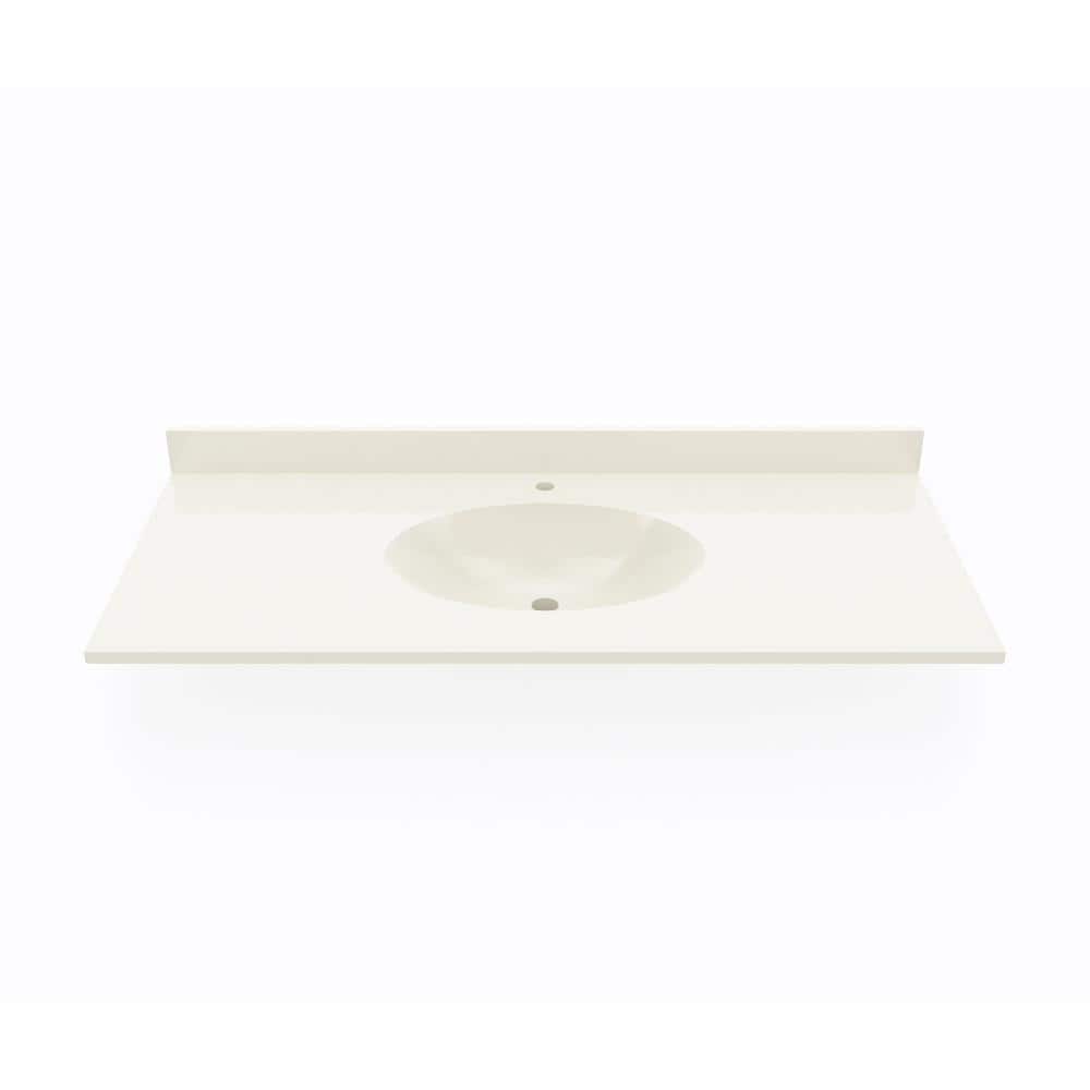 Bone Solid Surface Single Sink Bathroom Vanity Top with Backsplash