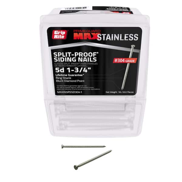 Grip-Rite 1-3/4 in. x 14-Gauge 5-penny 304 Stainless Steel Ring Shank Split-Proof Siding Nails 1 lb. Box