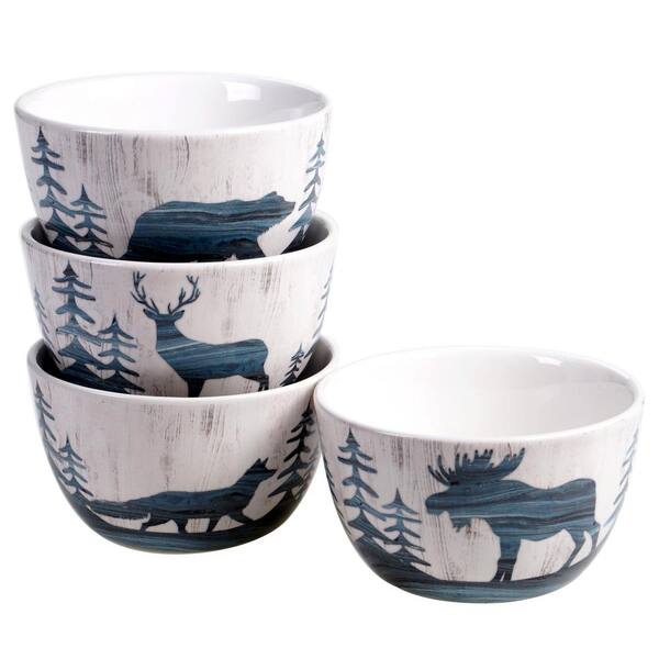 Certified International Fluidity Lodge 4-Piece Seasonal Multicolored Earthenware 22 oz. Ice Cream Bowl Set (Service for 4)