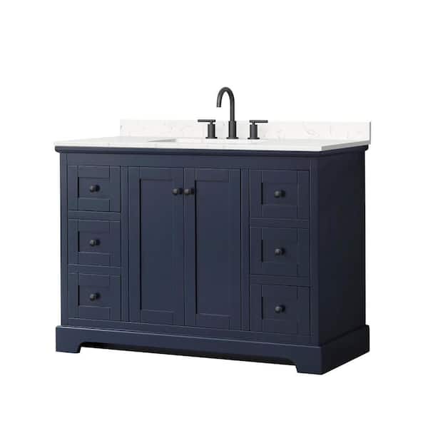 Avery 48 in. Single Freestanding Dark Blue Bath Vanity with Carrara Cultured Marble Top
