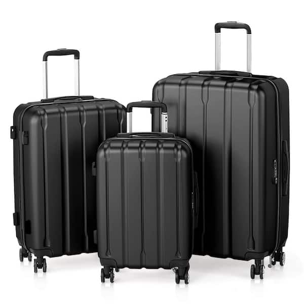 Karl home 3-Piece 20 in. 24 in. 28 in. Black ABS&PC with Spinner Carry on Hardshell Lightweight Luggage Set